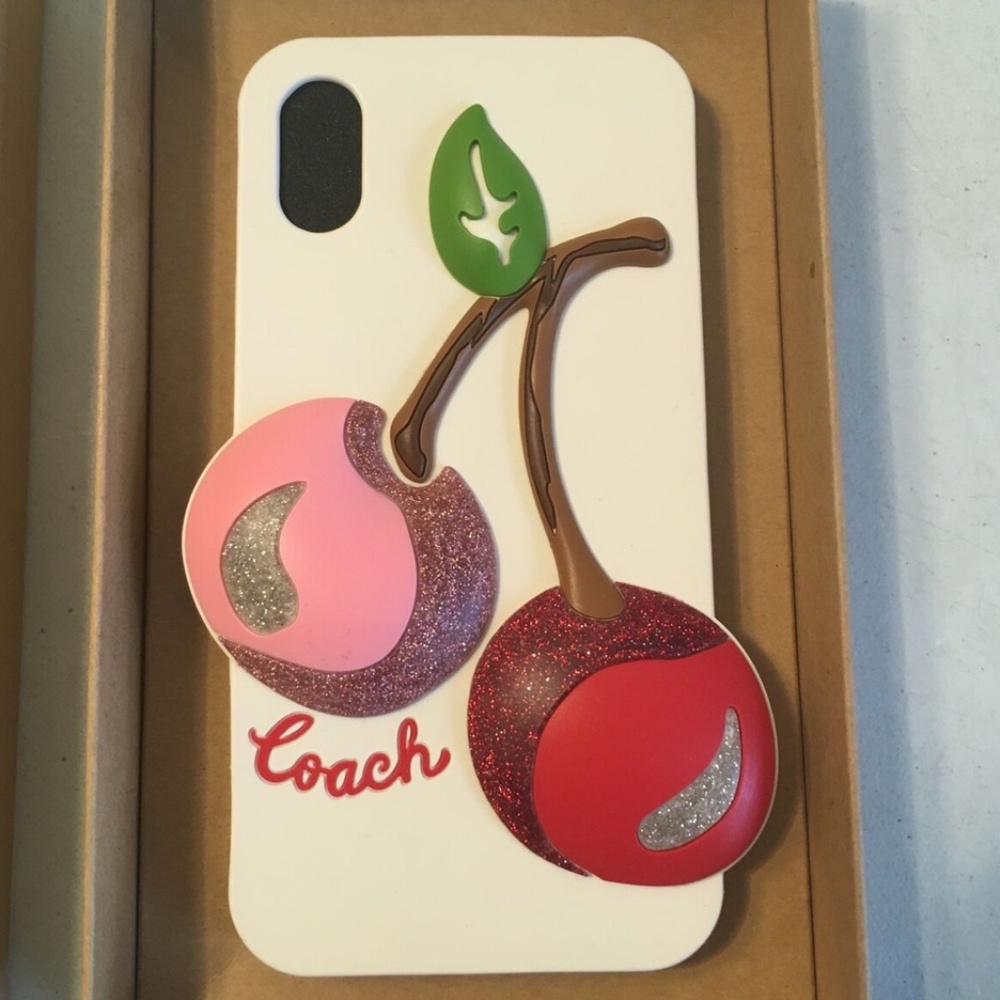Coach Silicone iPhone X/XS Case w/ Red Pink Cherries Design **New in Box**